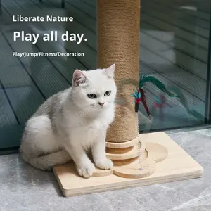 Stile moderno in legno massello grande gatto albero Sisal Scratching Board e letto integrato struttura per arrampicata e cartone giocattolo - Product Image 3