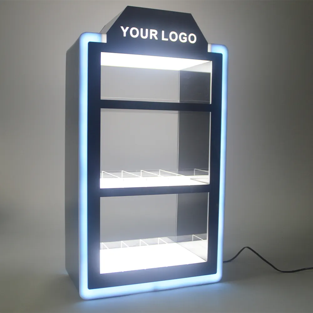 Hete Verkoop Tabakswinkel Aanrecht 3 Lagen Display Rookkast Acryl Vitrine Led Display Stands