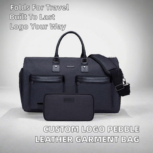 Custom Logo Luxury PU Pebble <b>Collapsible</b> <b>Storage</b> Garment Suit Carrier Travel Weekender Bag with Zippers for Men - Product Image 2
