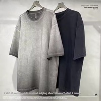 T-shirts Rétro Homme 100% Coton Anti-Déchirures Bords Coupés Effet Usé Décontracté pour Printemps-Été