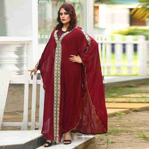Elegante luxe Eid/bruiloft bescheiden islamitische moslim gewaad jurk alleen plus size parelversierde abaya lange jurk V-hals dames - Product Image 5