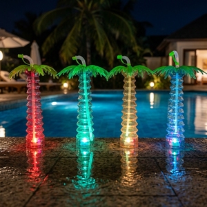 16oz LED Yard Cup Custom Coconut Tree Plastic Drinking Cup with Straw for Luau Beach Party Tropical <strong>Summer</strong> <strong>Decorations</strong> - Product Image 3
