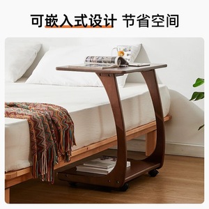 Solid Wood Coffee <b>Table</b> <b>With</b> <b>Wheels</b> Mini Side <b>Table</b> For Living Room Small Apartment Use - Product Image 5