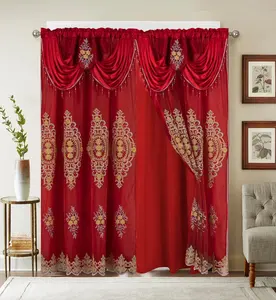 Hot Sale Korting Taft Backing En Waterval Valance Bijgevoegde Jacquard Verduisteringsgordijnen Set