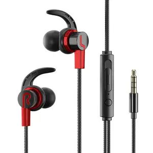 Gaming Earphones with Dual Audio Drivers Mic Wired Earphone Hi-Fi Stereo Earbuds Noise Isolating in Ear Headphones Gift Red