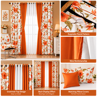 Prêt à expédier : Lot de 10 rideaux de fenêtre avec panneaux imprimés et unis, et housses de coussin, à œillets, vente en gros