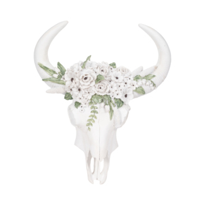 Decorazione da parete con teschio di toro e accenti floreali per l'arredamento della casa, camera da letto, soggiorno, bagno - Product Image 1