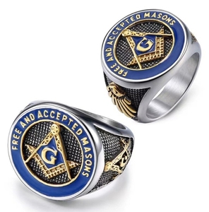 Punk Masonic Biker <strong>Rings</strong> Blue Free and Accepted <strong>Masons</strong> Men's Stainless Steel <strong>Ring</strong> - Product Image 4