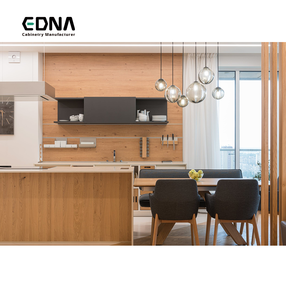 EDNA Latest High Quality Interior Simple Design Waterproof Wood Veneer Apartment Kitchen Unite Modern