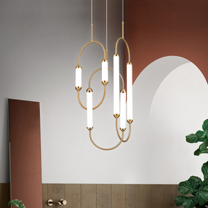 Guzhen OGS al por mayor moderno bronce cepillado de vidrio esmerilado tubo colgante lámpara de luz de la lámpara para la sala - Product Image 6