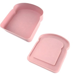 Sandwich Box Wheat Straw Lunch Box Rectangle <b>Plastic</b> <b>Lid</b> Food Storage <b>Container</b> Portable Bread Box Pink Beige Blue Green - Product Image 2