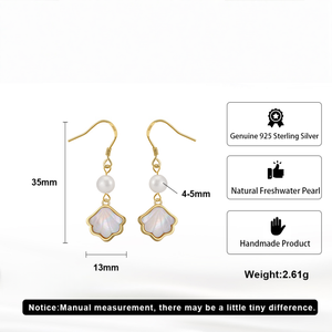 Pendientes Hipoalergénicos de Plata de Ley 925, Pendientes Colgantes con Perlas de Agua Dulce y MOP, Chapados en Oro de 14K y Rodio <span class=keywords><strong>para</strong></span> Mujer, Regalo - Product Image 3