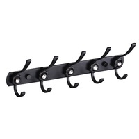 Porte-serviettes mural moderne auto-adhésif en forme de fleur, crochet personnalisable, option de nombre de crochets, en métal chromé noir pour salle de bain