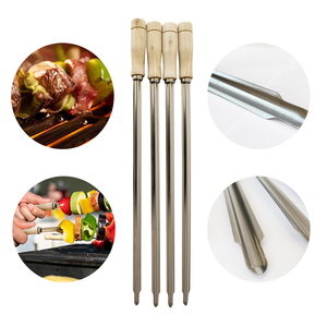 Espeto <span class=keywords><strong>de</strong></span> Churrasco Brasileño en Forma <span class=keywords><strong>de</strong></span> V, Brocheta <span class=keywords><strong>de</strong></span> Acero Inoxidable para Asar Carne con Mango <span class=keywords><strong>de</strong></span> Madera - Product Image 2