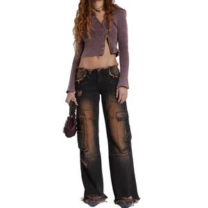 กางเกงยีนส์คาร์โก้แฟชั่นสีล้างพิเศษสำหรับผู้หญิง กางเกงยีนส์เดนิมขาดๆ สำหรับผู้หญิง - Product Image 5