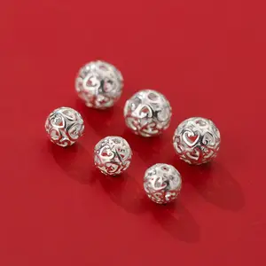 S925 Silver Heart-Shaped Hollow Ball Spacer Beads For Bracelet Beads Accessories DIY Jewelry Making Manufacturer