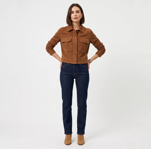 Veste en cuir courte pour femmes, design tendance, cuir véritable, daim de mouton, pour femmes - Product Image 1