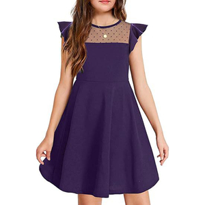 Wholesale Kids Girls Summer Dresses Solid Color Mesh <b>Patchwork</b> Cute Short Dress For Daily And Party Wear - Product Image 3