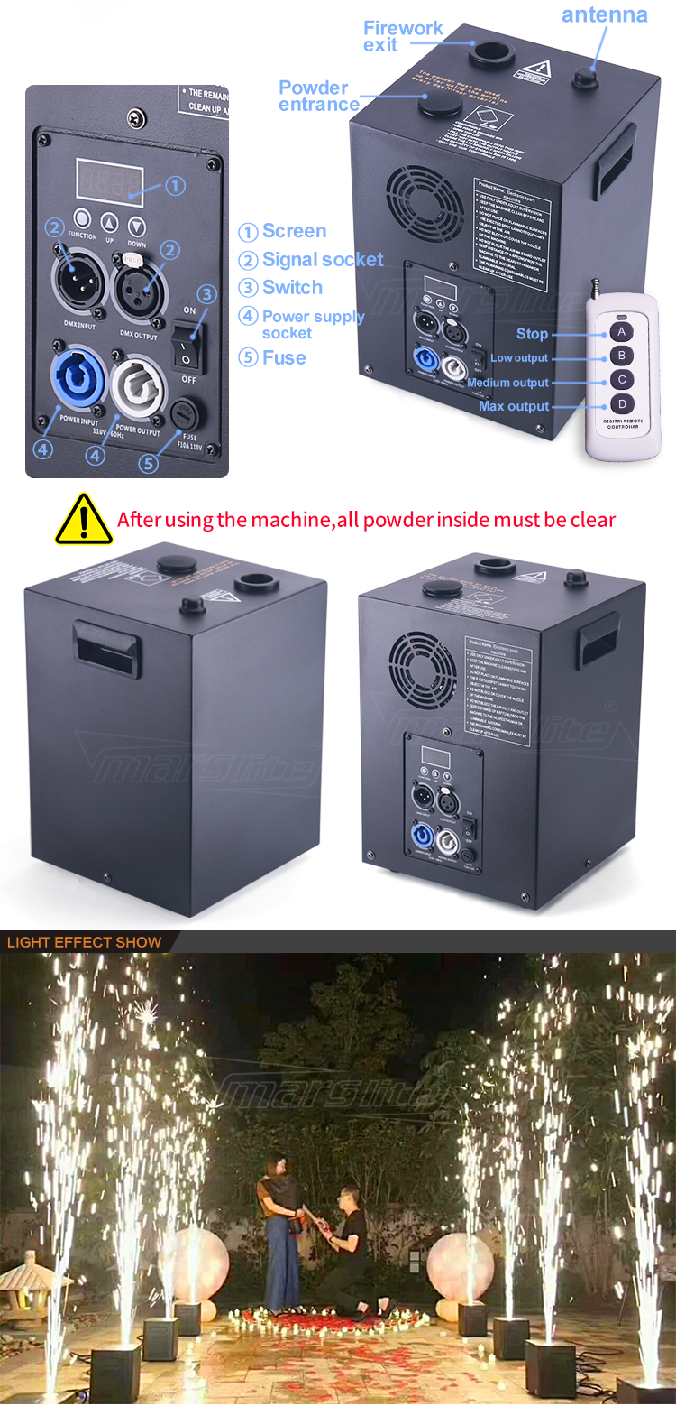 600W Cold Spark Machine - Wireless DMX Control for Weddings
