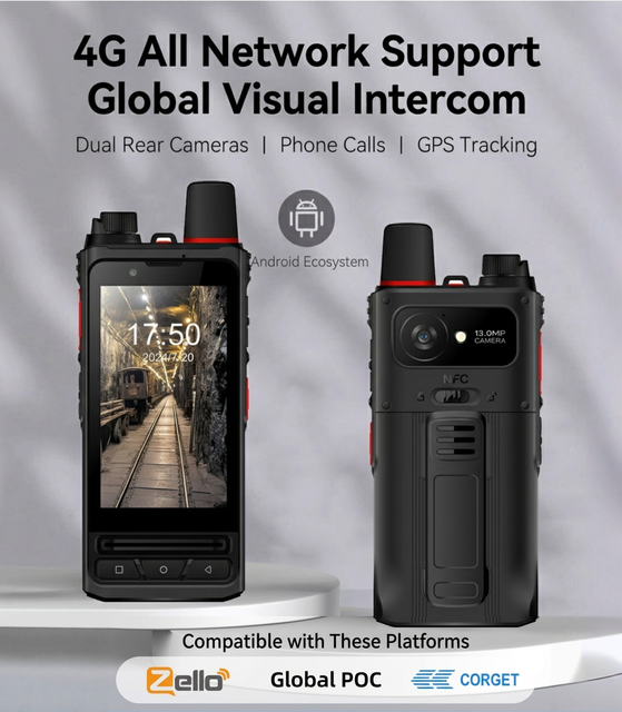 Android 12 Smart Terminal 4G LTE Dual-Band Wi-Fi IP68 Waterproof for 4.0" HD Industrial Mobile Radio GPS >50km 5000mAh