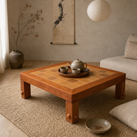 Table basse carrée vintage rétro en bois massif avec plateau en carrelage, table basse centrale pour salon, petit appartement, maison