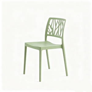 Modern Plastic <b>Dining</b> <b>Chair</b> With Geometric Backrest Green Color <b>Stackable</b> Design Contemporary Style Home Furniture - Product Image 2