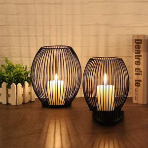 Bougeoirs en fil de métal noir lanterne pilier bougeoirs support de fleurs décoration de mariage centres de Table bougeoir - Product Image 1