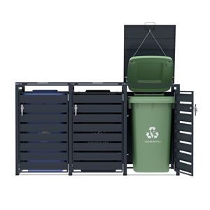 Factory Lockable <strong>Wheelie</strong> <strong>Bin</strong> Store Metal Garbage <strong>Bin</strong> Shed Metal <strong>Wheelie</strong> <strong>Bin</strong> <strong>Cover</strong> Patio Garden Can Box Outdoor with Open Lid - Product Image 2