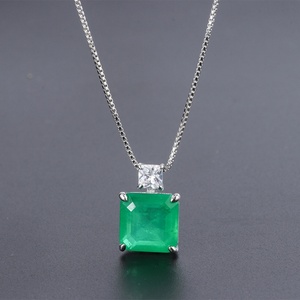 Fashion Eco-friendly Copper Minimalist Square Green Zircon Pendant Earrings Set Elegant Brass Jewelry Sets for Refined Everyday - Product Image 5