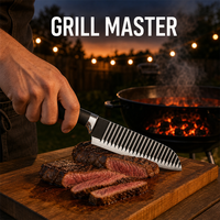 Couteau de Chef BBQ pour Steak, Lame en Acier Inoxydable Noircie, Tranchant, Antiadhésif, Poignée Ergonomique pour la Préparation de Viandes et les Barbecues Hebdomadaires