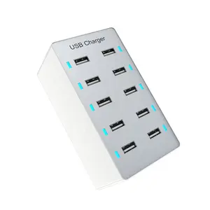 Vente en gros de chargeur mural USB multiport pour téléphone portable Charge rapide 10 ports USB 50W 2,4 A Support adaptateur pour ordinateur portable avec lumière LED