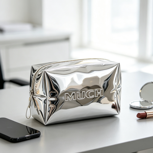 Bolsa de cosméticos personalizada con logotipo 3D de belleza, bolsas de maquillaje de PU metálicas, neceser portátil de moda con cremallera para viajes de mujer - Product Image 4