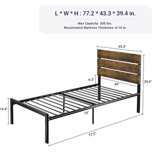 Cadre de lit plateforme en métal de grande taille avec tête de lit et pied de lit en bois, base de matelas, ne nécessite pas de matelas à ressorts - Product Image 2