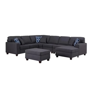 Canapé d'angle en U 7 places en lin moderne, ensemble de meubles de salon segmentés en tissu, vente en gros, assemblage et démontage - Product Image 1