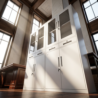 Armoire de bureau multifonctionnelle blanche avec vitrine en verre, tiroirs privés et grands compartiments d'archives