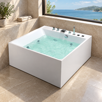 Baignoire hydromassante en acrylique à prix de gros, design carré 1300x1300mm avec jets d'eau, finition blanche et drain central