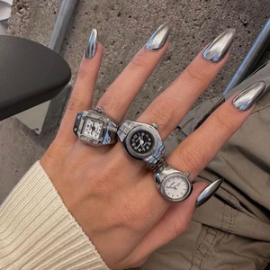 Orologio ad Anello <span class=keywords><strong>Vintage</strong></span> Punk con Quadrante al Quarzo Analogico, Cinturino Elastico, Classico Y2K, Mini Orologio ad Anello Argento - Product Image 4