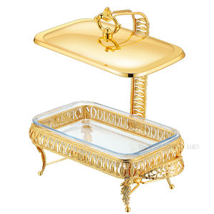 Chauffe-Plat Rectangulaire de Haute Qualité en Acier Inoxydable, Réchaud à Alcool Doré pour Buffet avec Couvercle en Verre, Bain-Marie pour Traiteur - Product Image 1