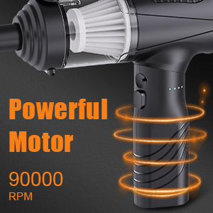 Aspirateur portatif sans fil noir rechargeable par USB avec plusieurs buses et fonction souffleur d'air pour voiture et maison - Product Image 2