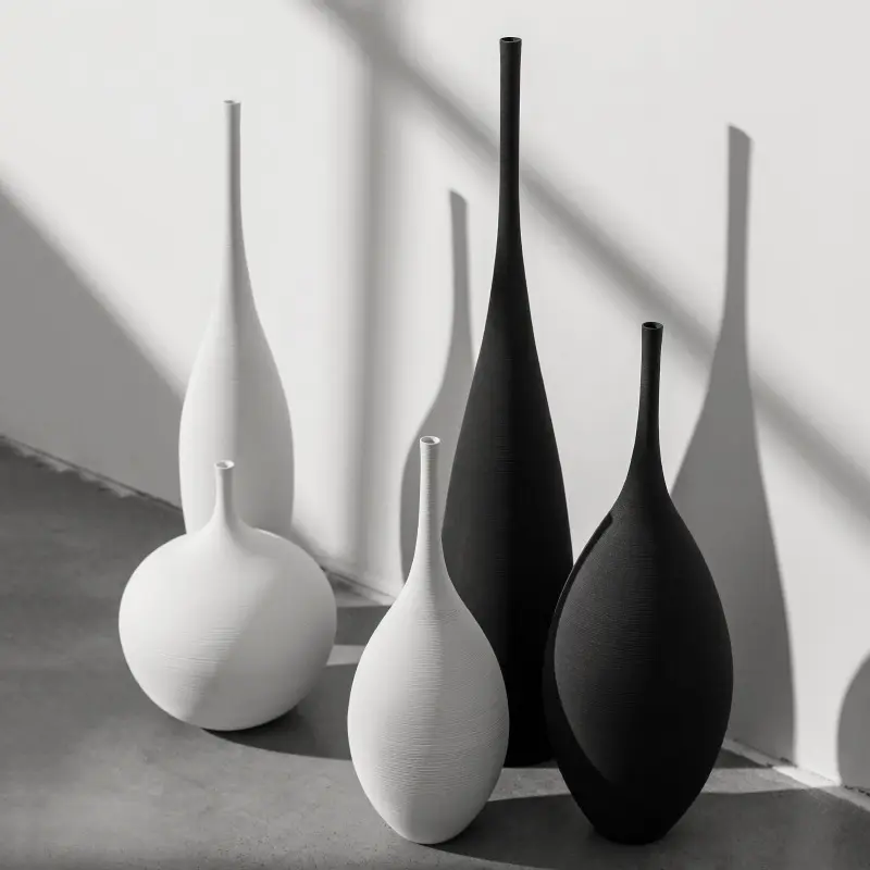 Modern Minimalist Handmade Art Zen Vase white and black Ceramic Ornaments Living Room Model Home Decoration