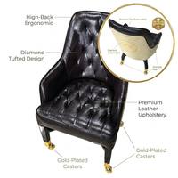 Chaise de poker de casino de luxe professionnelle bicolore blanche, dossier haut ergonomique, siège en cuir capitonné diamant, roulettes plaquées or