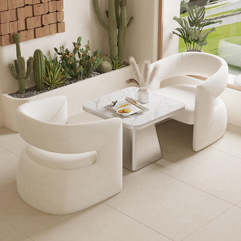Chaise simple beige 2 pièces, table d'appoint carrée YQX-021, 60*60 cm