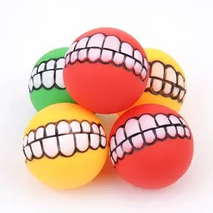 有趣的直径 7.5厘米随机颜色宠物狗球牙齿硅胶狗咀嚼玩具球与吱吱作响的声音狗玩玩具