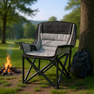 Chaise de camping pliante grise portable avec porte-gobelets et sac de transport, siège rembourré, structure en aluminium, pour usage extérieur - Product Image 2