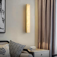 Applique murale LED rectangulaire moderne en laiton blanc chaud avec télécommande, en marbre d'albâtre, pour villa et chambre d'hôtel