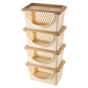 Home Basics Stackable Laundry Basket Rectangle With Lid Plastic Clothing Organizer Multi Functional Storage Basket For Closet - Product Image 2