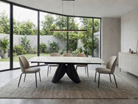 Table à manger moderne de luxe en pierre frittée avec base en croix dorée, plateau extensible, mobilier de salle à manger