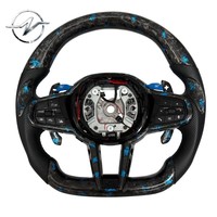 Volant sport YZ à 3 branches en cuir bleu et fibre de carbone avec surpiqûres personnalisées pour G05 G20 G30 X5 X3M X4M M2-M5