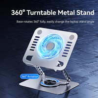 Support pour ordinateur portable en aluminium rotatif à 360 degrés avec ventilateur de refroidissement, réglable en hauteur, pliable, support de bureau en métal pour ordinateur portable de jeu