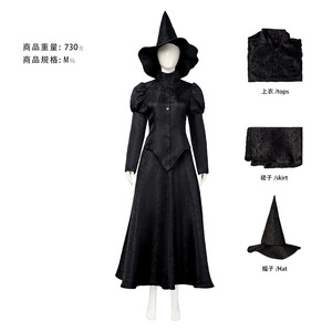 Disfraz de bruja malvada de última moda para mujer, talla M, negro, vestido de juego de rol para Halloween, conjunto de falda, top y sombrero - Product Image 1